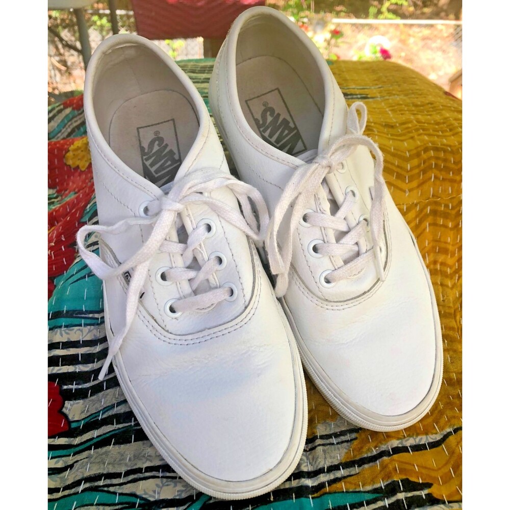 Vans Authentic White Leather Low Top Sneakers Womens 8